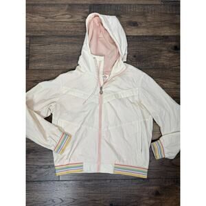 Marine Layer Hooded Full Zip Windbreaker Jacket Woman’s Size XL Rainbow White